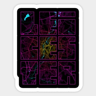 Leicester, England City Map Typography - Neon Sticker